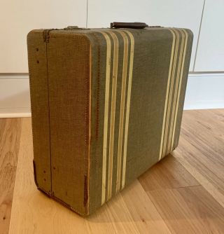 Vintage Striped Tweed 21 " Suitcase Luggage Antique 1930s 1940s