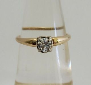 Antique Petite 14kt Yellow Gold Solitaire.  28c Diamond Bridal Ring 7.  75 Sz
