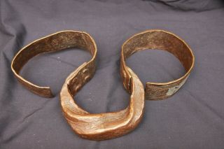 Antique Copper Bronze Primitive African Tribal Forged Slave Leg Cuffs Restraints