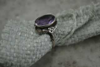 ANTIQUE 1900s BERNARD INSTONE amethyst and silver ring size O Arts & Crafts 2