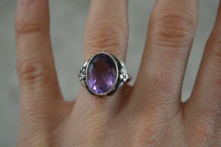 ANTIQUE 1900s BERNARD INSTONE amethyst and silver ring size O Arts & Crafts 3