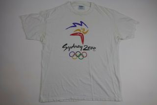 Vintage 2000 Sydney Olympics Mens T - Shirt Size Large White 100 Cotton Graphic T
