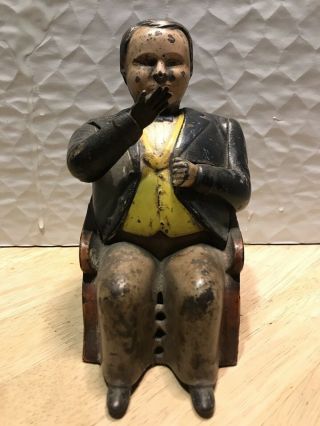 Antique Cast Iron Tammany Mechanical Bank Man In Chair - 1873 Patent