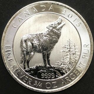 2015 Canada $2 Grey Wolf Series 3/4 Oz Silver Bullion Coin Canadian.  9999 Pure