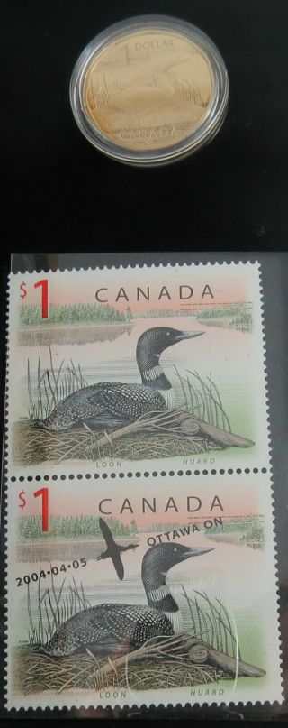 M - 24 Rcm 2004 Elusive Loon Dollar Coin And Stamp Set.  See Pictures