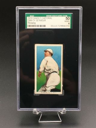 1909 - 1911 T206 Cy Seymour (throwing) Sgc 50 Vg - Ex 4 Sweet Caporal Back York