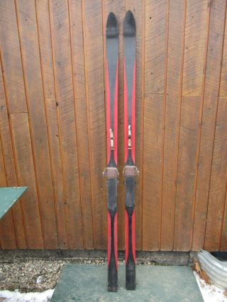 Antique Snow Skis 80 " Long With Old Black And Red Painted Finish
