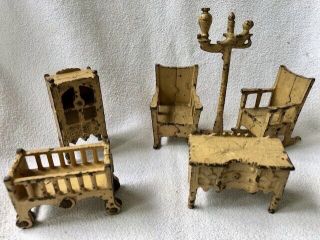 6 - Pc Antique Cast Iron Kilgore Arcade Dollhouse Furniture