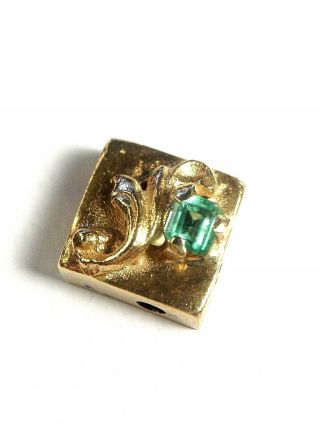Antique 14k Yellow Gold Emerald Pendant Slide Charm