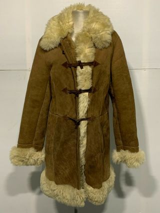 Womens Vintage Long Afghan Leather Sheepskin Coat Jacket Size 10 Hipi Festival