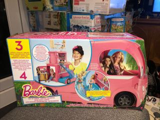 Barbie Pop - Up Camper Van Transforming Vehicle With Accessories - Boxes Vgc