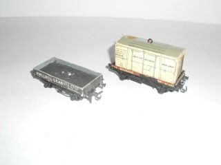 Hornby Dublo 4648 & Peco Low Sided Goods Wagons X 2 With Meat Container.  Oo Scale