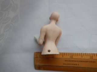 ANTIQUE SMALL BISQUE PIN CUSHION HALF DOLL WEARING LONG GLOVES - 2 1/4 