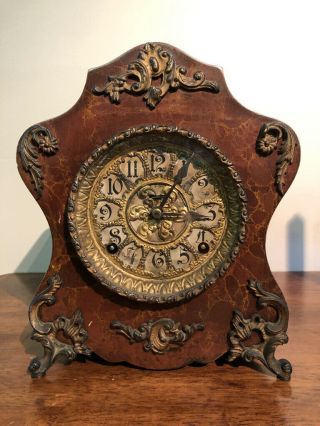 Antique Gilded Burlwood Mantle Clock.  Very Old.