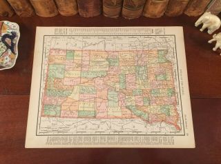 Large 1898 Antique Map South Dakota Aberdeen Sioux Falls Rapid City