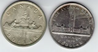 1955 & 1939 Canadian Silver Dollars 80 Silver Canada Coins You Grade