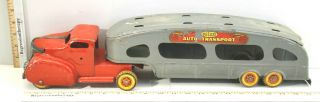 Antique 1950s Marx Deluxe Auto Transport Pressed Steel Toy Lithographic Wheels