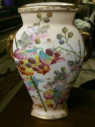 Antique Mehlem Royal Bonn Hand Painted Double Handle Floral Vase 12 5/8 " Tall