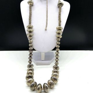 Chico’s Antiqued Silver Tone Long Graduated Beaded Chunky Statement Necklace