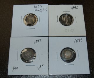 Canada Queen Victoria 5 Cent Silver Coins - 1874 (crosslet 4),  1896,  1897,  1899