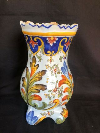 Antique Rouen French Tin Glaze Faience Pottery Vase