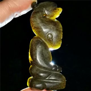 Chinese old hetian jade Jadeite hand - carved pendant necklace statue kneel man 2 2