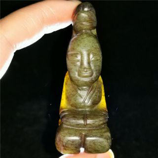 Chinese old hetian jade Jadeite hand - carved pendant necklace statue kneel man 2 3