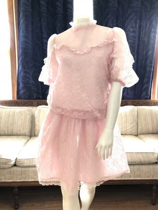 Vintage Girl’s Party Dress Frilly Pink Lace Drop Waist 1980’s Usa Made Size 14?