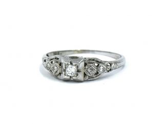 Antique Art Deco.  15cttw Diamond Engagement Ring Band 18k White Gold Size 8.  25