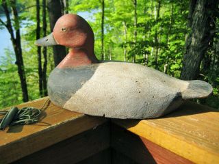 Antique / Vintage Duck Decoy Large Redhead Drake Glass Eyes Folk Art Primitive