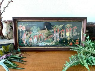 Victorian Antique God Bless This Home Framed Lithograph