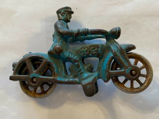 Vintage 1930s Hubley Cast Iron Cop Motorcycle & Driver W/nickle Wheels 4 " Long