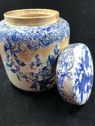 Antique Porcelain Royal Doulton Burslem Aesthetic Ware Covered Blue Ginger Jar