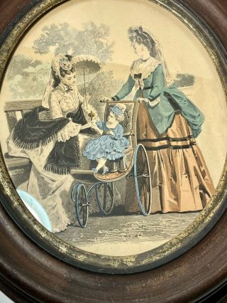 Vintage French Art Victorian E Preval Ladies Women Pictures Oval Wood Frames Set