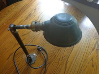 Vtg Industrial Machinist Adjustable Lamp,  Ajusco Task Light,  Green Metal Shade