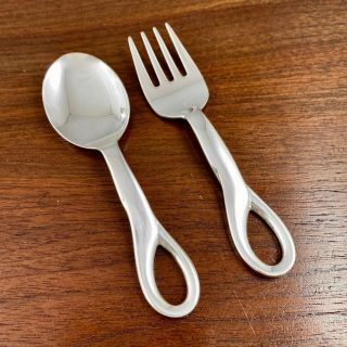 (2) Tiffany & Co Sterling Silver Baby Set Spoon & Fork Padova Pattern - No Mono