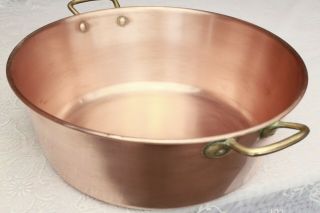 Vintage French Copper Jam Pan W Bronze Handles Rounded Rim 3.  5lbs 14.  8inch