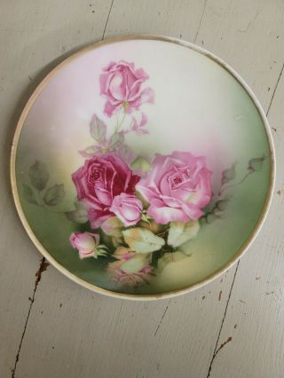 Antique Porcelain Bavarian Sevres Cabinet Plate With Hand Painted Roses