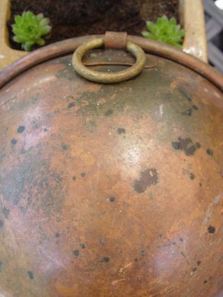 Antique HEAVY Copper Mixing Bowl With Brass Ring Made In France GREAT PATINA 2