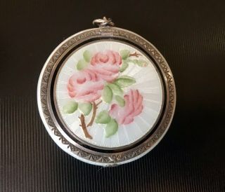 F&b Sterling Silver Guilloche Compact Pale Green & Roses 2” Exc Cond 49g