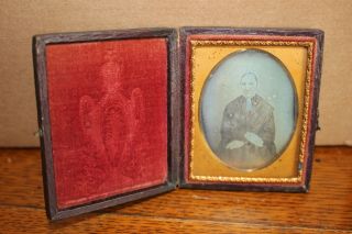 Antique Ninth Plate Daguerreotype Of A Victorian Lady In Case