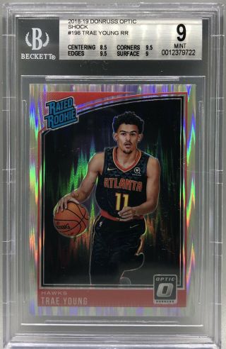 2018 - 19 Donruss Optic Trae Young Rc Rated Rookie Card Shock Nba Hawks Bgs 9