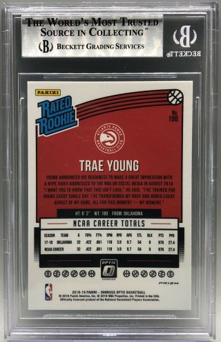 2018 - 19 Donruss Optic Trae Young RC Rated Rookie Card Shock NBA Hawks BGS 9 2