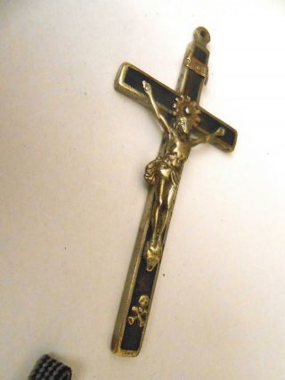 Antique Metal & Ebony Crucifix W/ Skull & Cross Bones
