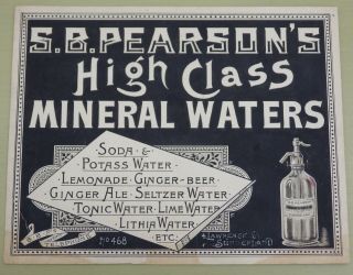 S.  B.  Pearson Water/soda Sunderland Antique Hand - Painted Advertising Poster Proof