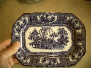 Antique W.  Adams & Co “kyber " Flow Blue Staffordshire Octagonal Platter C1870