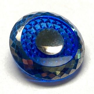 Antique Button Lovely Med Reverse Molded Cobalt Blue Glass With Silver Overlay