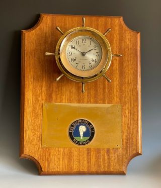 Seth Thomas Helmsman Ships Clock Mounted On Us Navy Uss Yellowstone Ad27 Plaque