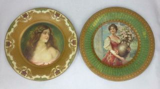 2 Antique 10 " Tin Vienna (?) Art Portrait Plates