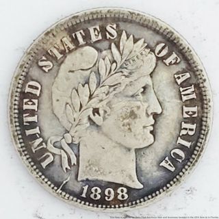 1898 - P Philadelphia Barber Dime Silver Ten Cents U.  S.  A.  Coin American Antique